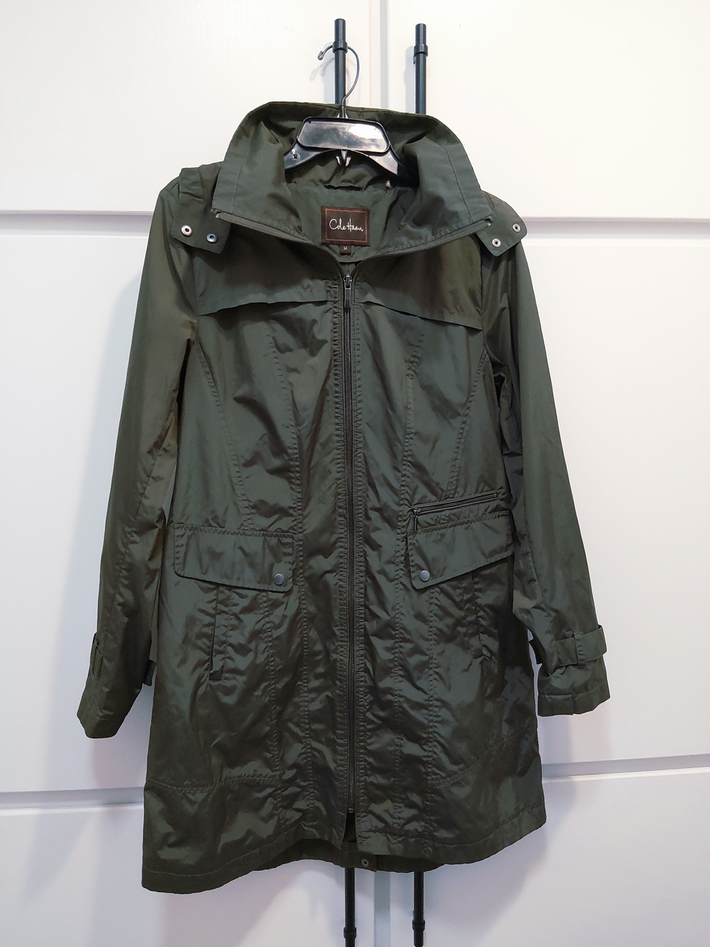 Olive Green Lightweight Rain Trench Coat Cole Haan Sz M